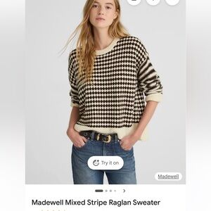 Madewell Black and Cream Mixed-Stripe Raglan Sweater